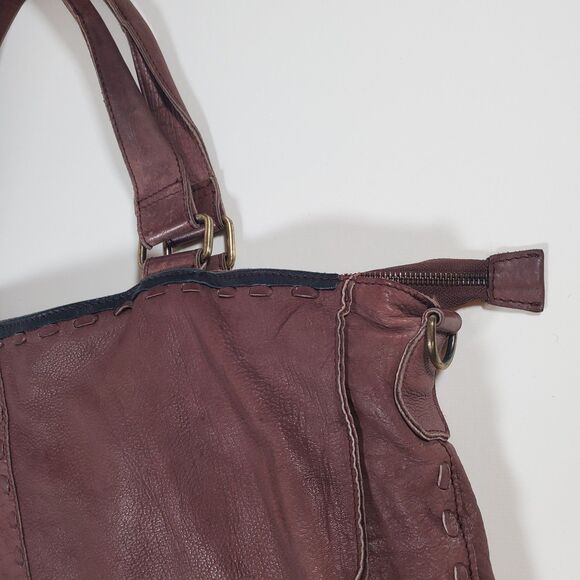 Free People Women’s Large Brown Leather Tote Bag Boho Distressed Weekender - Picture 3 of 15